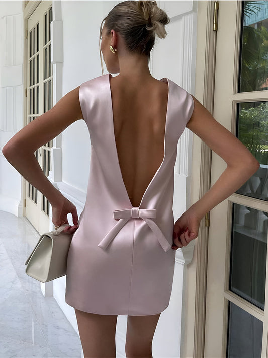 Satin Short Dress with Open Back