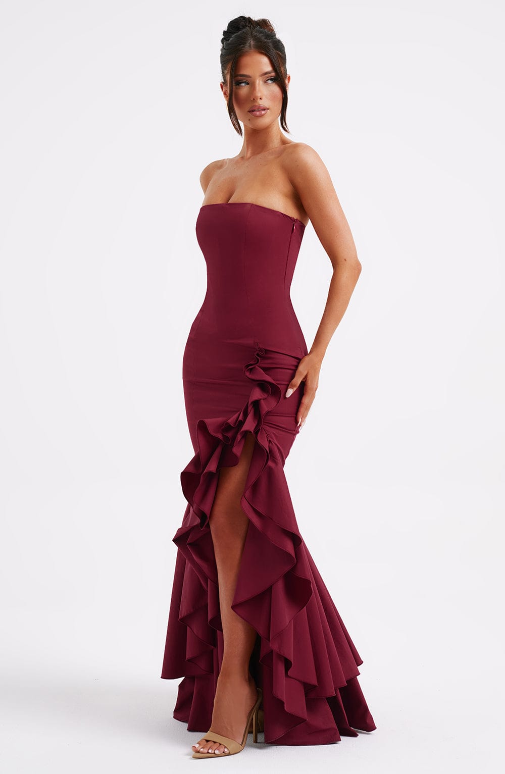 Stacey | Long Sleeveless Dress with Slit and Ruffles